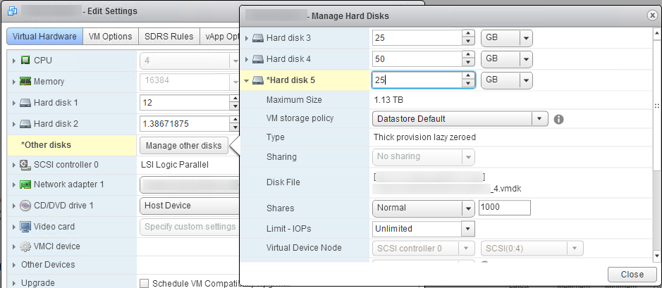 VM storage config