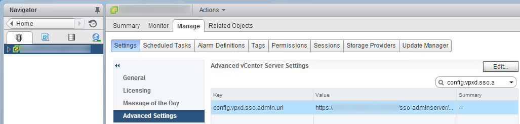 vCenter advanced settings