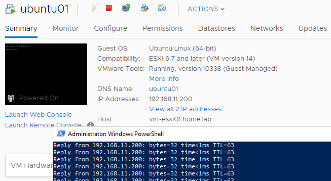 vmware tools is detected and VM responds to ping
