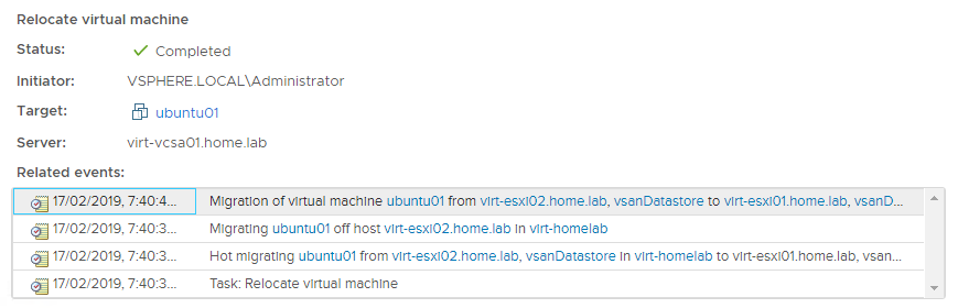 virtual machine migrates back onto virt-esxi01