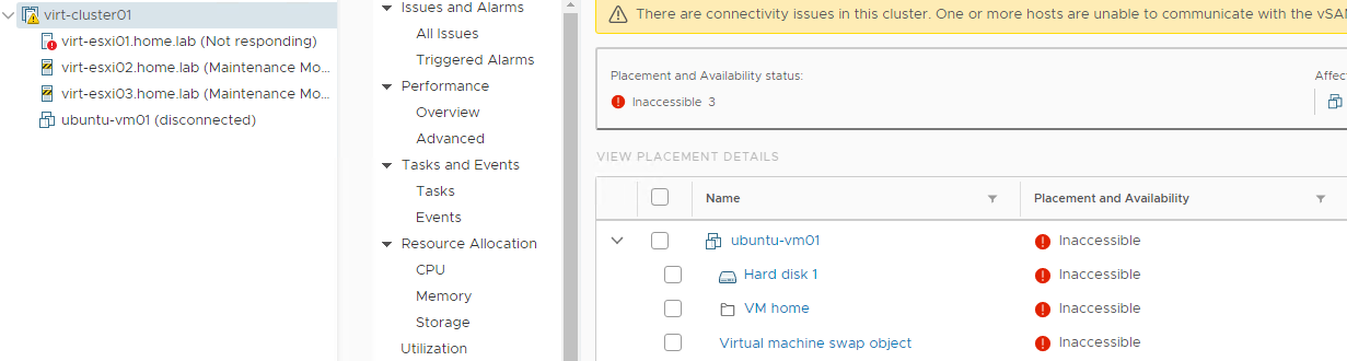 inaccessible virtual machine objects